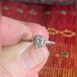 Pave Round Brilliant Cut Halo Engagement Ring Set in 14K White Gold